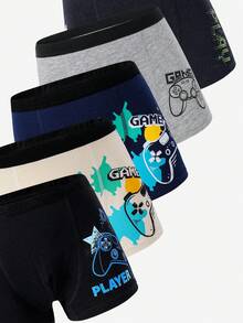 5 件装趣味电子游戏印花棉质平角内裤，适合小男孩，舒适内衣 - 彩色 - 查看 6