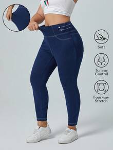 Flexra 大码休闲破洞宽松弹力针织紧身牛仔裤 - 藍色 - 查看 9