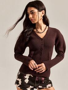 Easelle Maglione casual con bottoni davanti, colore marrone caffè, adatto per autunno/inverno - Caffè Marrone - Visualizzare 6