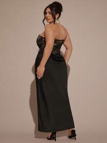 SHEIN BAE Váy ren dài màu đen thanh lịch dành cho nữ cỡ lớn, mùa thu/đông - màu đen - Xem 2