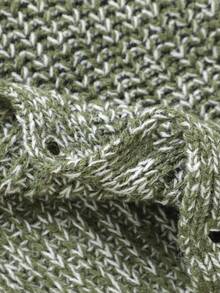 SHEIN 一件时尚男婴针织连体衣，休闲混色设计，舒适背带裤，时尚实用的婴儿套装，男婴背带裤套装，复古男婴背带裤，绿色长袖衬衫套装 - 綠色 - 查看 7