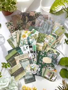 180 件 A6 尺寸纸张和 PET 材料剪贴簿用品套件，带有复古植物主题，包括花朵、蝴蝶、植物，适用于日记文具装饰和纸贴纸便笺簿网格笔记本工艺爱好者初学者子弹日记美学设计艺术 DIY 项目 - 綠色 - 查看 6