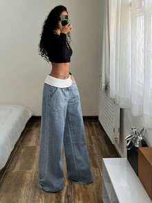 StreetHx Blugi de damă simpli, de zi cu zi, de culoare deschisă - Albastru - Vizualizare 3