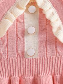 SHEIN Baby Girls Ruffled Collar Floral Knitted Sweater Dress, Soft & Versatile Long Sleeve Princess Style Pullover Dress, Suitable For Autumn/Winter Holidays Collared Baby Girl Dress Pink Warm Dresses For Baby Girl Baby Girl Long Sleeve Dress Ruffle Long Sleeve Blouse Baby Girl Clothes Spring Fall - Pink - View 4