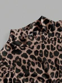Slaydiva Casual Long Sleeve Front Zipper Jumpsuit, Leopard Print, Sexy & Wild, Suitable For Autumn/Winter - Multicolor - View 4