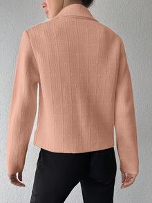 SHEIN Cottnline Women's Solid Color Front Button Faux Pocket Casual Blouse - Coral Pink - View 2