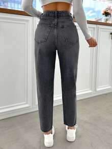 EURMUSE 100%纯棉女式破洞时尚休闲牛仔裤 - 深灰色 - 查看 2