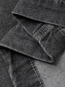 FRIFUL 女式时尚纯色V领无袖宽松长款休闲牛仔连衣裙 - 深灰色 - 查看 7