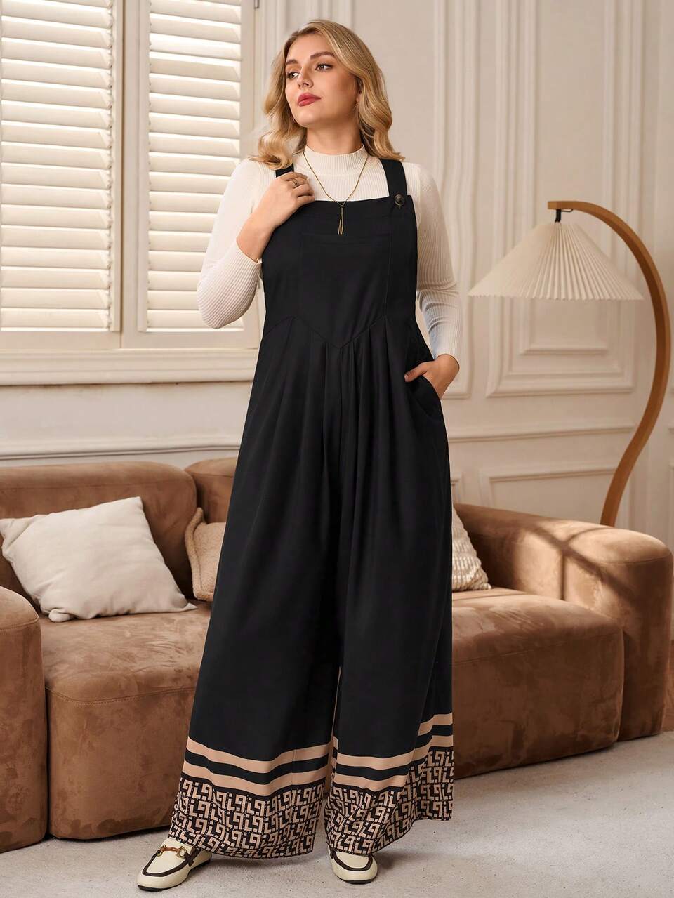 Plus Size Boho Casual Double Pocket Jumpsuit, Minimalist Design, Suitable For Everyday Wear Spring Outfits For Women Summer Outfits For Women