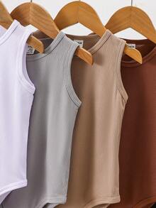 SHEIN Playful Pals 5件套新生男宝宝可爱暖色调连体衣，适合外出、度假、节日、春夏穿着 - 彩色 - 查看 3