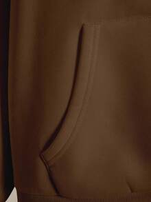 SHEIN 女士连帽拉链卫衣，字母印花图案，休闲外套，适合教师、返校、毕业、日常穿着、冬季外套，时尚百搭；女士连帽长袖卫衣 - 咖啡棕 - 查看 3