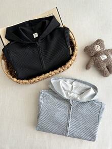 SHEIN 2 Piece Set, Buy One Get One Free, Kids Boys Casual Sweatshirt, Hooded Sweatshirt Set, Kids Long Sleeve Sweatshirt For Boys And Girls, Back To School,Basic Top,Black Tops,Back To School Clothes Boys,Coat - Multicolor - View 6