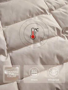 Anewsta 女士优雅束腰中长款蓬松可拆卸人造毛领绗缝拉链夹棉大衣，杏色 - 杏色 - 查看 10