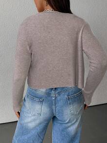 SHEIN EZwear 加大码轻质针织空调开衫 - 卡其色 - 查看 2