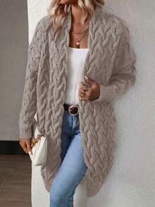 EMERY ROSE 女式休闲落肩扭纹针织开衫，秋冬 - 摩卡棕 - 查看 4