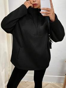 INAWLY Women's Solid Color Hooded Half-Zip Casual Sweatshirt