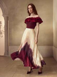 MOTF PREMIUM FLOWY COLORBLOCK PLEATED SKIRT - Apricot - View 1
