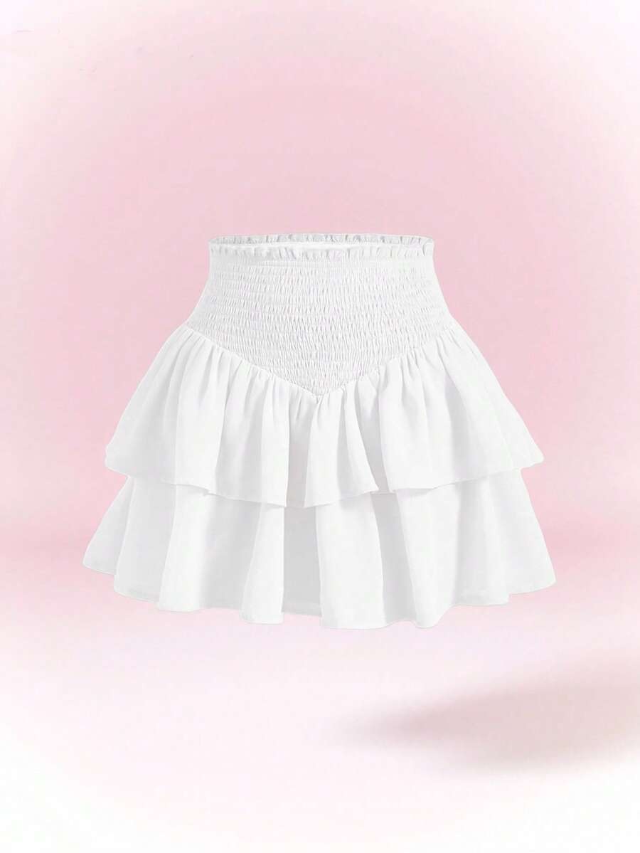 SHEIN Tween Girls' Casual Solid Color Skirt, Summer - White - View 1