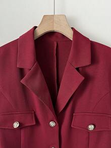 GlowEve Veste régulière pour femmes à col rabattu, taille cintrée, manches longues, couleur unie et élégante, pour l'automne - Rouge foncé - Voir 5