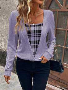 SHEIN LUNE Women's Casual Commuting School Style Patterned Print Sweatshirt, Spring/Autumn - Purple - View 1