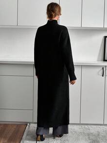 EURMUSE Women Sweater Cardigan Grey With Button Long And Special Yarn - Black - View 2