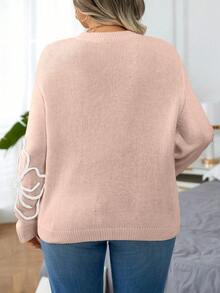 Calvaya Áo len chui đầu cổ tròn in họa tiết đồ họa cỡ lớn thường ngày - Hồng - Xem 2