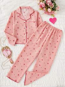 School Girl Pajamas, Girls' Cute Cherry Print Long Pants And Long Sleeve Casual 2 Pieces Loungewear Set - Multicolor - View 5