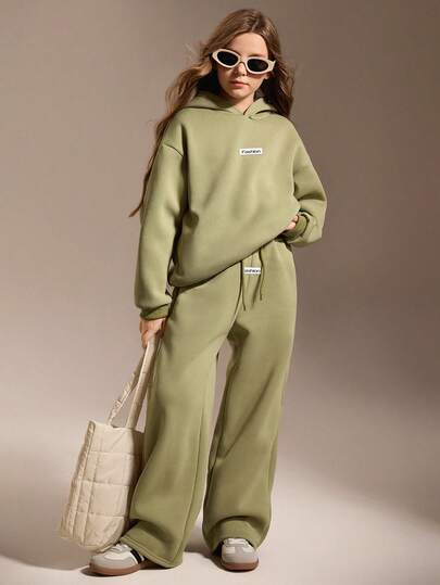 SHEIN Tween Girl Hoodie Set, Long Sleeve Hoodie And Loose Casual Sweatpants Set, Autumn/Winter