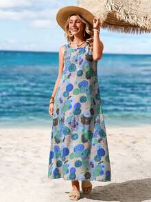 Sylviya Women's Casual Floral Print Round Neck Sleeveless Dress, Vacation Dresses - Multicolor - View 6