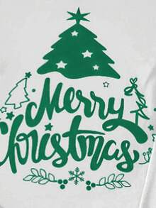 1 套圣诞快乐男孩睡衣，红色长袖上衣，装饰圣诞树图案，白色书法“圣诞快乐”文字，拼色裤子，分层圣诞树和雪花印花，弹力透气针织面料，可机洗，穿着舒适，易于护理，母子装（4 套单独出售） - 彩色 - 查看 6