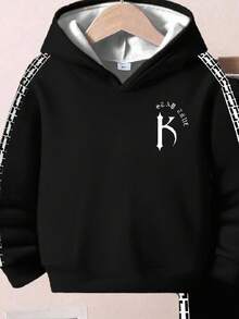 2 件套男婴/女婴休闲运动服，宽松字母图案印花装饰拉链夹克和裤子套装，适合外出、上学、聚会、秋冬返校服装，加厚羊毛 - 彩色 - 查看 4