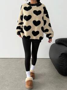 SHEIN 少女休闲针织毛绒卫衣和修身裤套装 - 彩色 - 查看 1