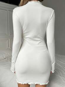 SHEIN EZwear 女式基本款修身针织连衣裙，带保暖内衬，白色，秋冬款 - 白色 - 查看 2