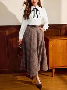 Vintamour Áo sơ mi nữ thanh lịch cổ điển viền nơ tương phản viền bèo nhún cài nút áo cánh thường ngày làm việc kỳ nghỉ mùa thu mùa thu cho phụ nữ mùa thu cho phụ nữ mùa thu cho phụ nữ mùa đông cho phụ nữ mùa đông Giáng sinh cho phụ nữ Giáng sinh cho phụ nữ áo cánh thanh lịch cho phụ nữ, áo sơ mi trắng - trắng - Xem 4