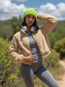 Innovista Y-Warm High-Tech Stoff Damen butterweich Fleece Patchwork Frontverschluss Langarm Lässig Sport Trainingsanzug Pullover T-Shirt, warme Sweatshirts, Bergsteigen und Sport, Skijacken, tägliches athletisches HIIT Training Komfort Bewegung Herbst Neuer Stil Damen Cut-Out Design, Utilitaristische Eleganz - Khaki - Übersicht 9