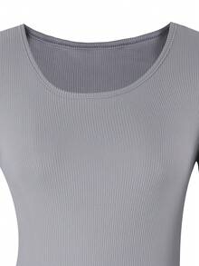 Set de 2 piezas: Top body de unicolor informal + Pantalones de pierna ancha para niñas preadolescentes, otoño e invierno - Multicolor - Ver 4