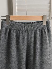 SHEIN 2pcs Teenager Knitted Sweater And Pants Set, Round Neck Dropped Shoulder Sunflower Jacquard Loose Knitted Pullover And Pants - Grey - View 3