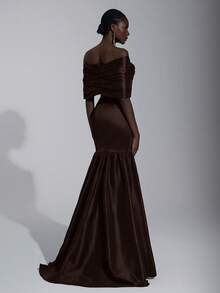 Elitara 优雅、浪漫、性感、时尚、深紫色、缎面弹力面料、鱼尾裙、拖尾、露背、时尚、网红、节日、度假、生日派对、婚礼活动、正式晚礼服 - 咖啡棕 - 查看 2