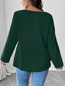 EMERY ROSE Áo cánh thường ngày cổ tròn tay dài buộc gấu cỡ lớn có nơ - Màu xanh lá cây đậm - Xem 2