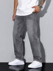 Manfinity Homme Men's Solid Color Pocket Casual All-Match Straight Leg Jeans