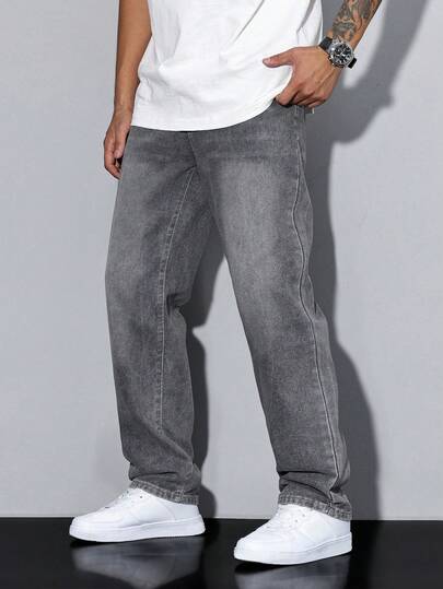 Manfinity Homme Men's Solid Color Pocket Casual All-Match Straight Leg Jeans