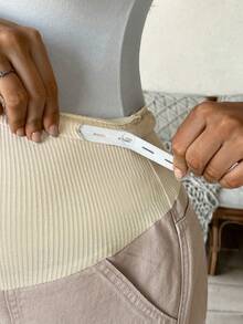 SHEIN Quần jean bà bầu cạp cao có thể điều chỉnh - Màu Khaki - Xem 4