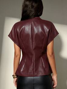 Aveloria Modichic 酒红色收腰设计夏季新款插肩袖时尚短袖 - 酒紅色 - 查看 6