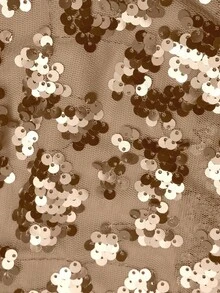 SHEIN Unity Áo hai dây hở lưng gợi cảm cho nữ có họa tiết chắp vá đính cườm, cạp chun, thích hợp cho kỳ nghỉ hè - Rượu sâm banh - Xem 5