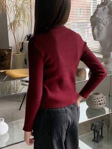 Hapijoa 女童镂空圆领毛衣 - 紅色 - 查看 6
