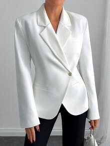EURMUSE Women's Double-Breasted Belted Blazer Jacket – Tailored Fit, Shoulder Pads, Gold Button, Office Wear, Elegant Formal Suit, Long Sleeve, Structured Power Blazer - White - View 1