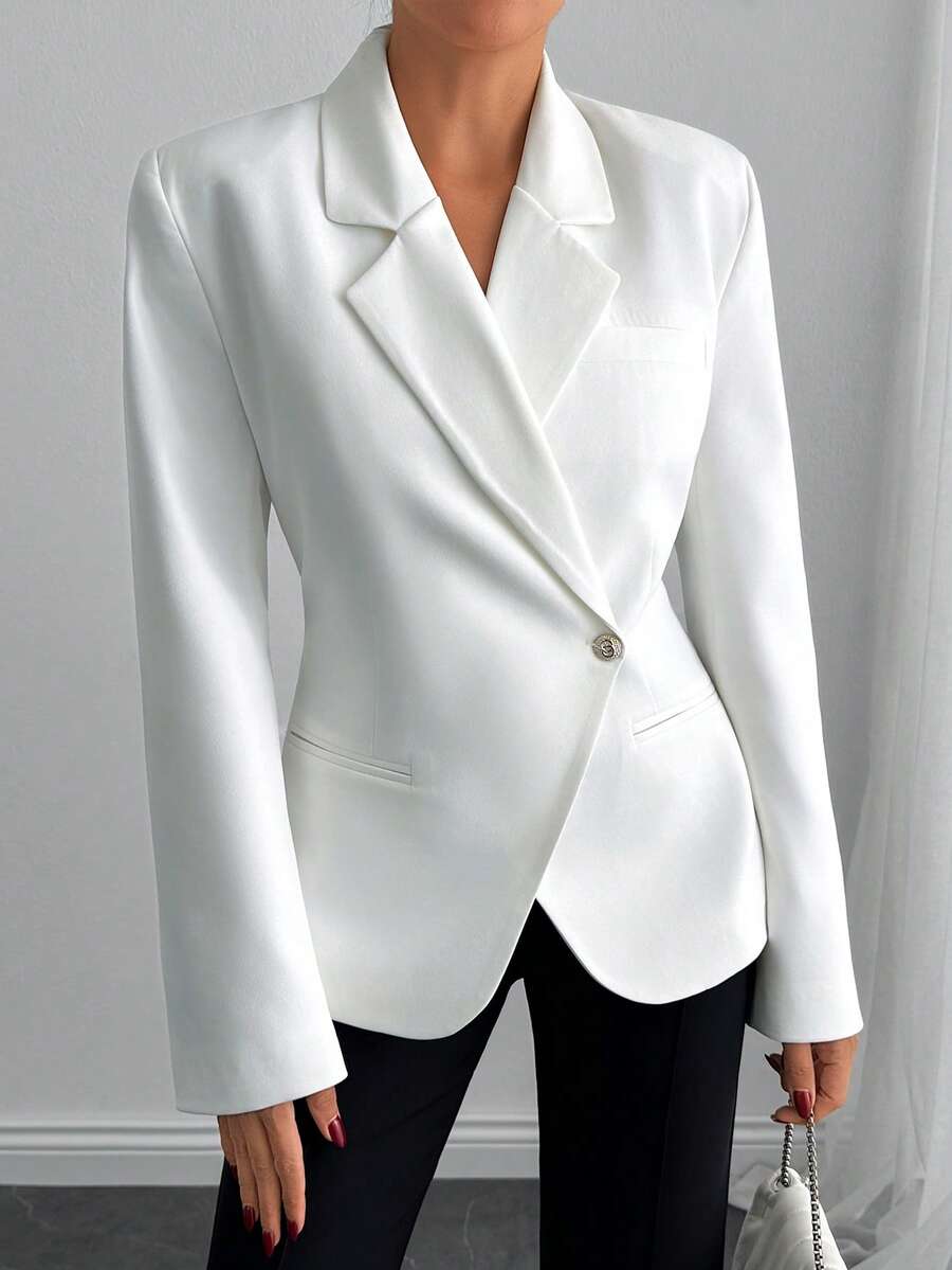 EURMUSE Women's Double-Breasted Belted Blazer Jacket – Tailored Fit, Shoulder Pads, Gold Button, Office Wear, Elegant Formal Suit, Long Sleeve, Structured Power Blazer - White - View 1