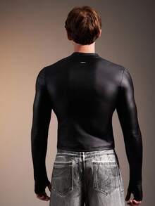 FeverCity Casual Slim Fit Solid Color Stand Collar Long Sleeve Short Men's Jacket, Fall - Black - View 2