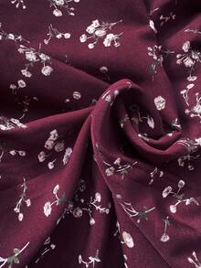 EMERY ROSE V-Neck Floral Print Casual Versatile Long Sleeve Dress Maxi Women Outfit - Burgundy - View 7