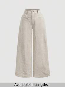 SHEIN PETITE CURVE Plus Size Women's Solid Color Vintage Simple Daily Corduroy Rib Pants,Khaki Women Pants,Wide Leg Women Pants Corduroy Wide Leg Pants Wide Leg Jeans Woman Wide Leg Pants Cream Wide Leg Pants Pants Wide Leg - Apricot - View 1